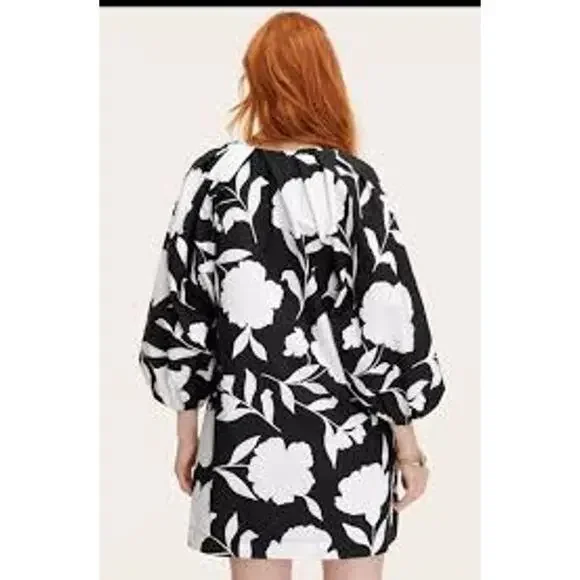 NEW Kate Spade Rose Poplin Balloon Black White Sleeve Mini Dress - Picture 2 of 8